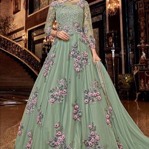Floral Embroidered Net Anarkali Salwar Kameez